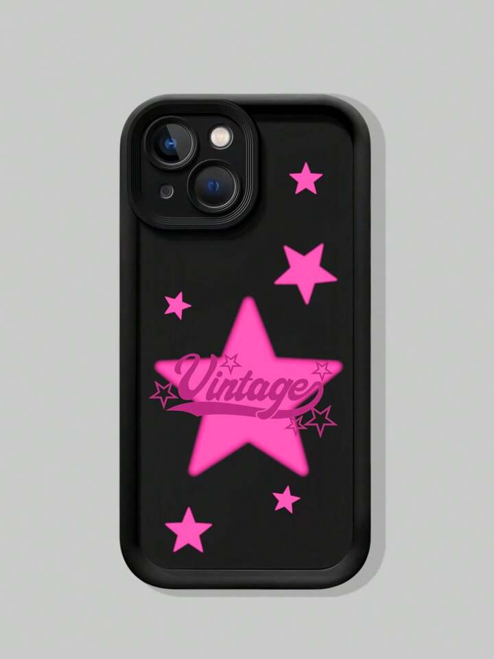 Grunge Punk 1pc Vintage Star Pattern Black Phone Case, Compatible With Apple IPhone 13, 14, 15, 16 Series