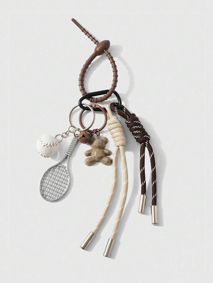 1pc Street Style Teddy Bear Racket Bag Charm