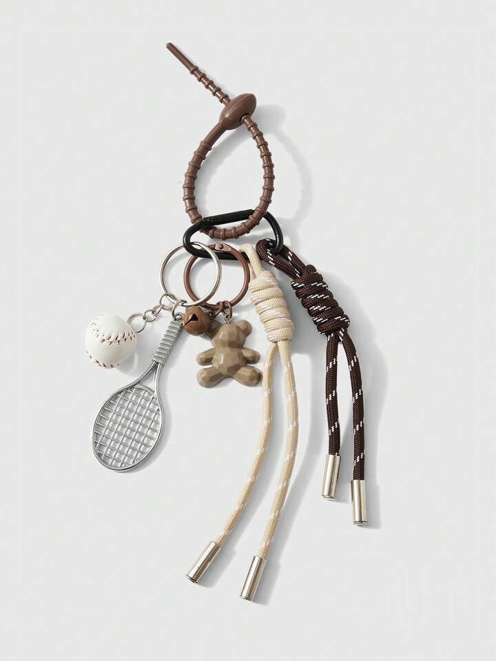 1pc Street Style Teddy Bear Racket Bag Charm