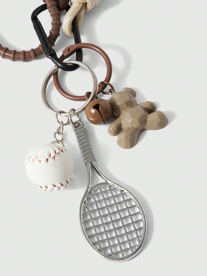 1pc Street Style Teddy Bear Racket Bag Charm