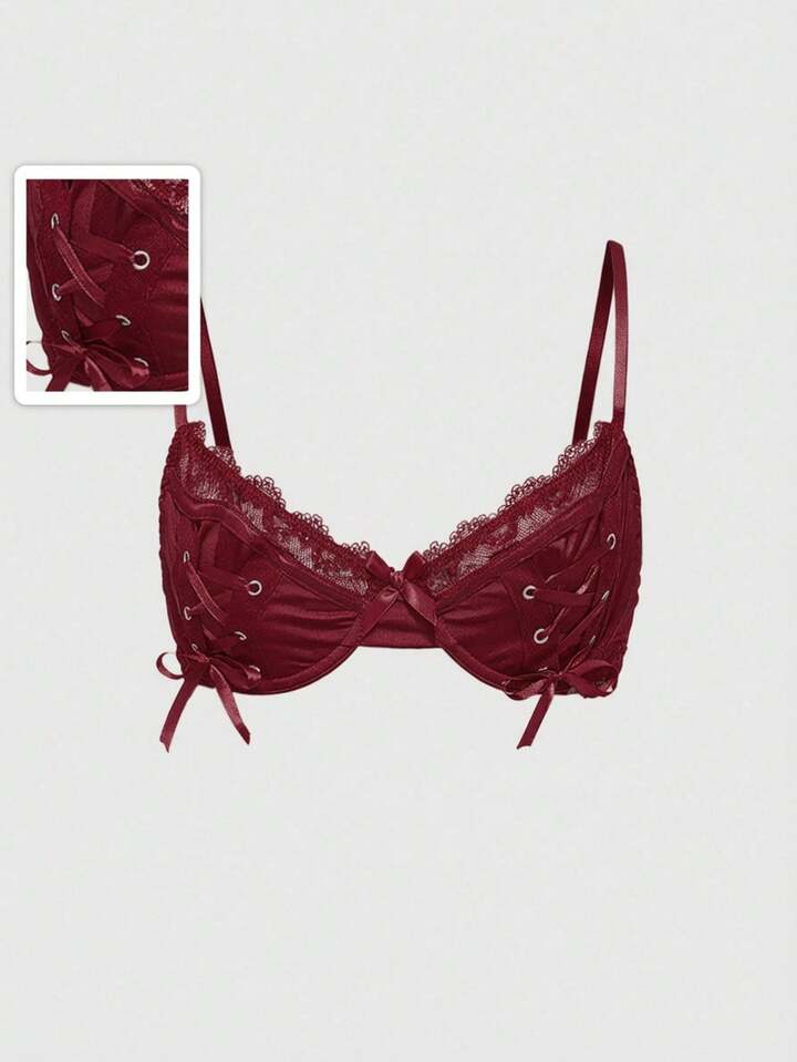Gothic Underwire Lace Eyelet Bra For Women, For Valentine's Day
