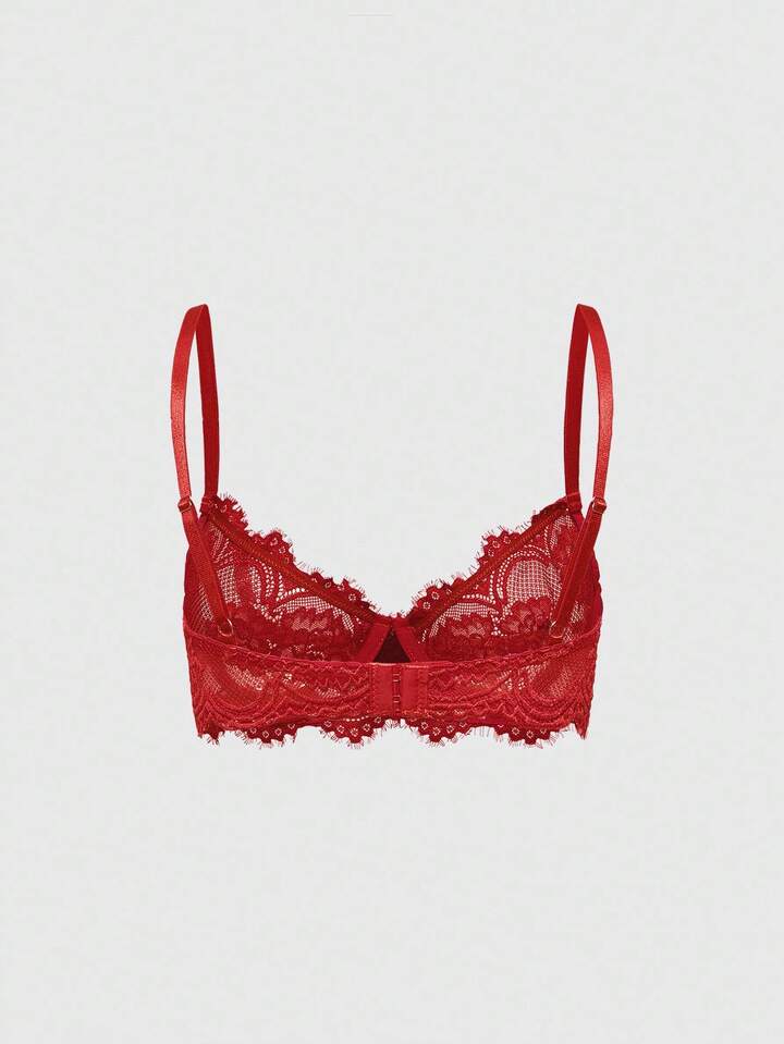 Plus Size Gothic Floral Lace Underwire Triangle Cup Bra, For Valentine's Day 2 Goth Bow Decor Lace Underwire Triangle Cup Bra, For Valentine's Day