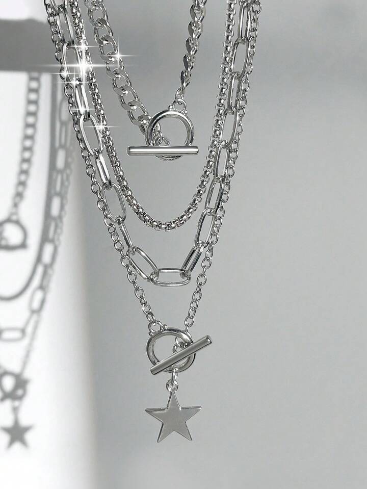 Goth 4pcs/Set Fashionable Punk Style Star Pendant Necklaces