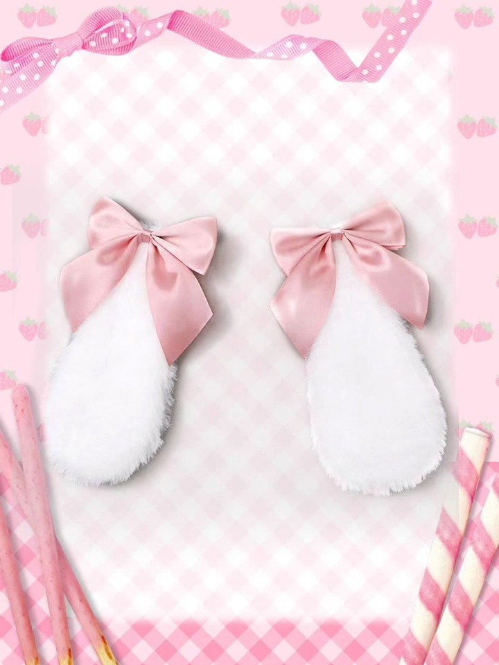 2pcs Rabbit Ear & Bow Decor Hair Clip Valentines