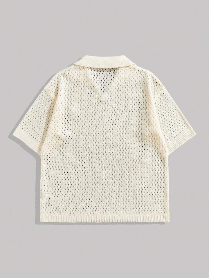Casual Men's Embroidery Patch Loose Vacation Knit Short Sleeve Top