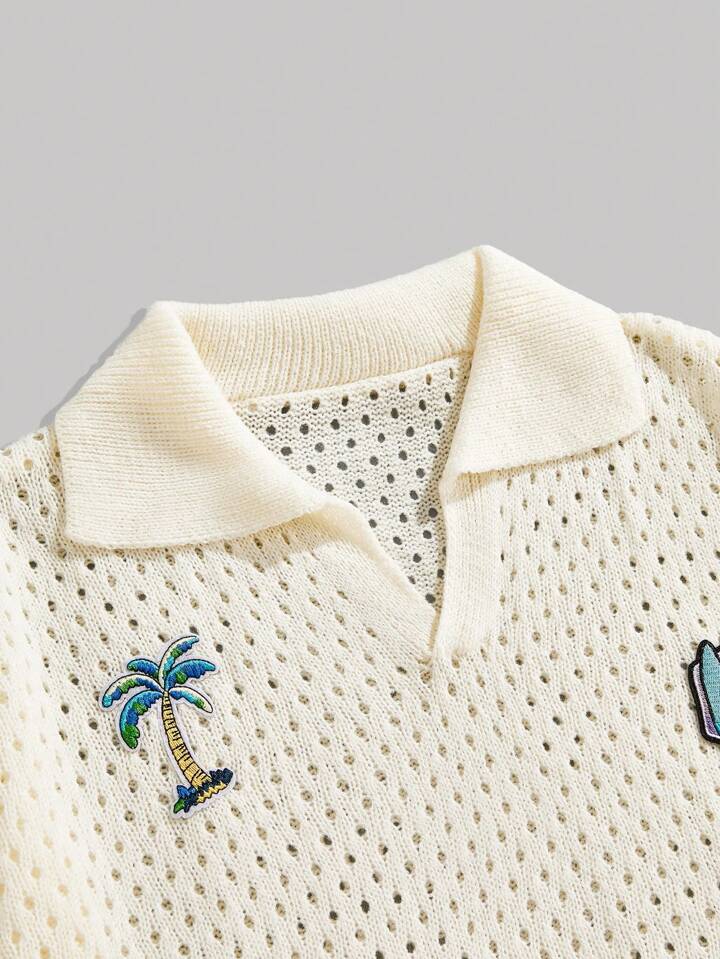 Casual Men's Embroidery Patch Loose Vacation Knit Short Sleeve Top