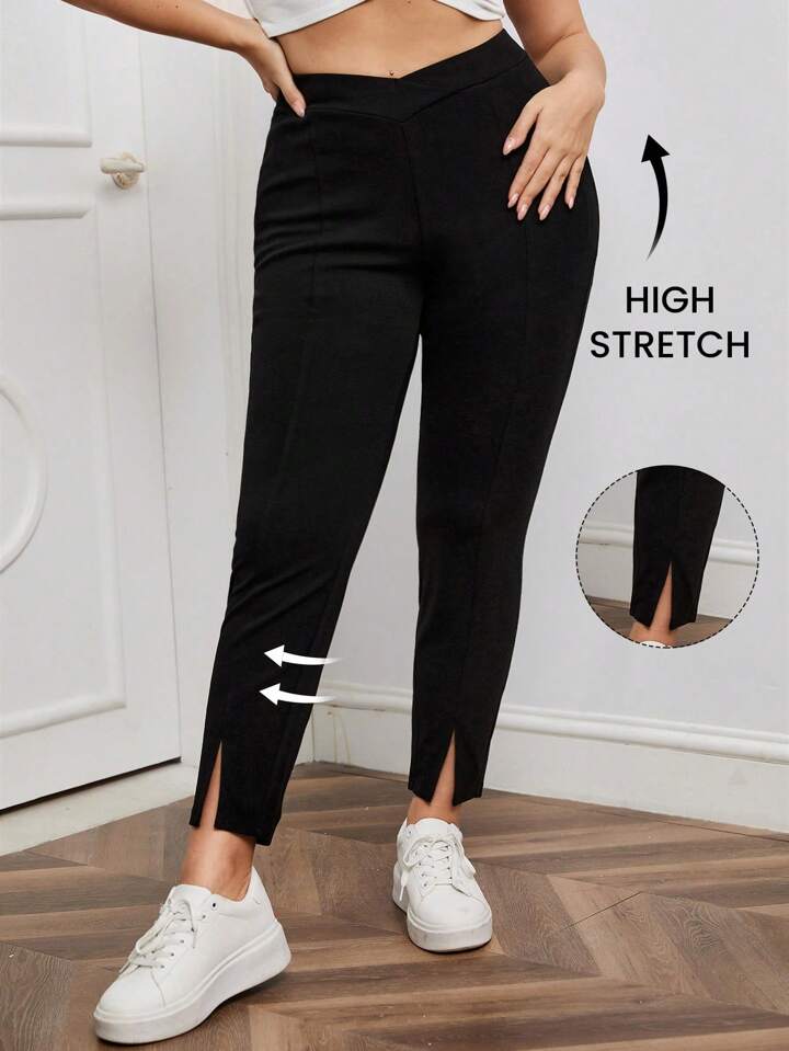 Plus Split Hem Solid Leggings