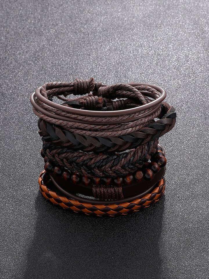 6pcs Guys PU Polyurethane Braided Bracelet
