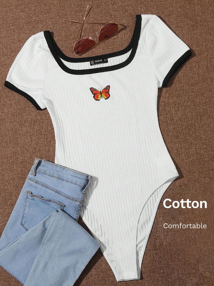 Butterfly Print Ringer Bodysuit