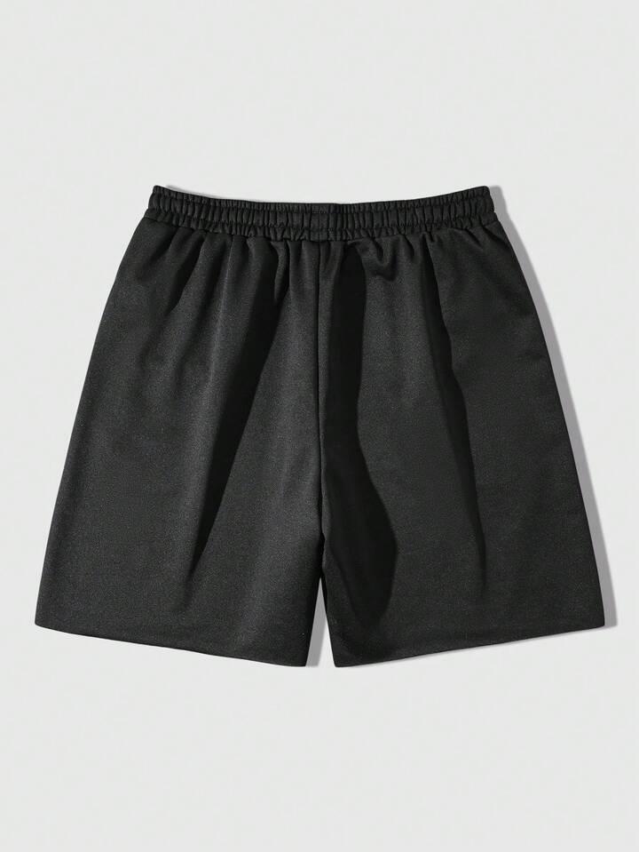 Men's Casual Letter Rhinestone Decor Drawstring Waist Shorts