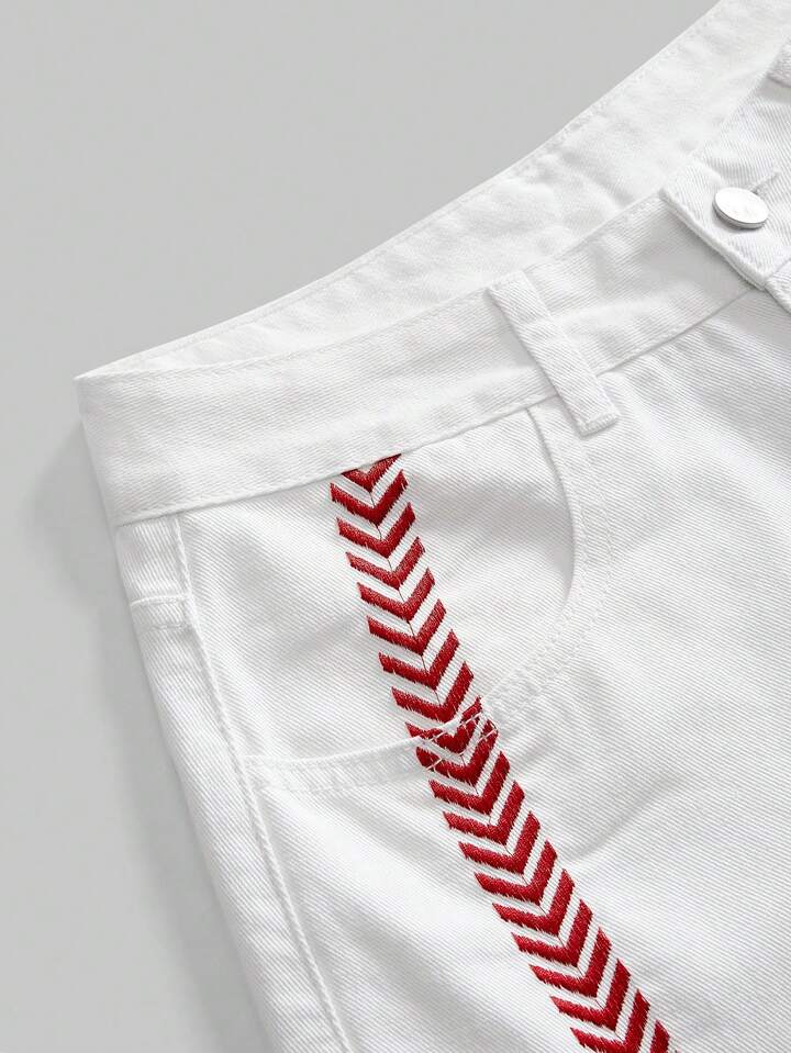 ROMWE Avant Women's Loose Fit Low Waist White Jeans With Red Embroidered Graphic 8 ROMWE Avant Women's Loose Fit Low Waist White Jeans With Red Embroidered Graphic