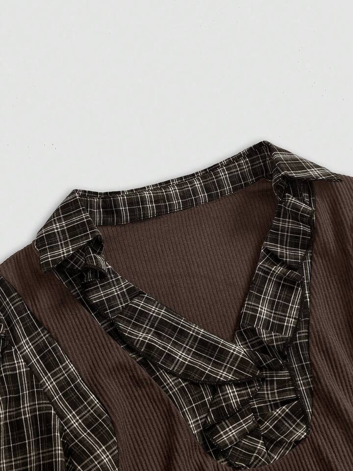 Back To School Vintage Gothic Plaid Patchwork Long Sleeve Shirt Blouse For Women