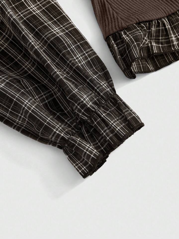 Back To School Vintage Gothic Plaid Patchwork Long Sleeve Shirt Blouse For Women