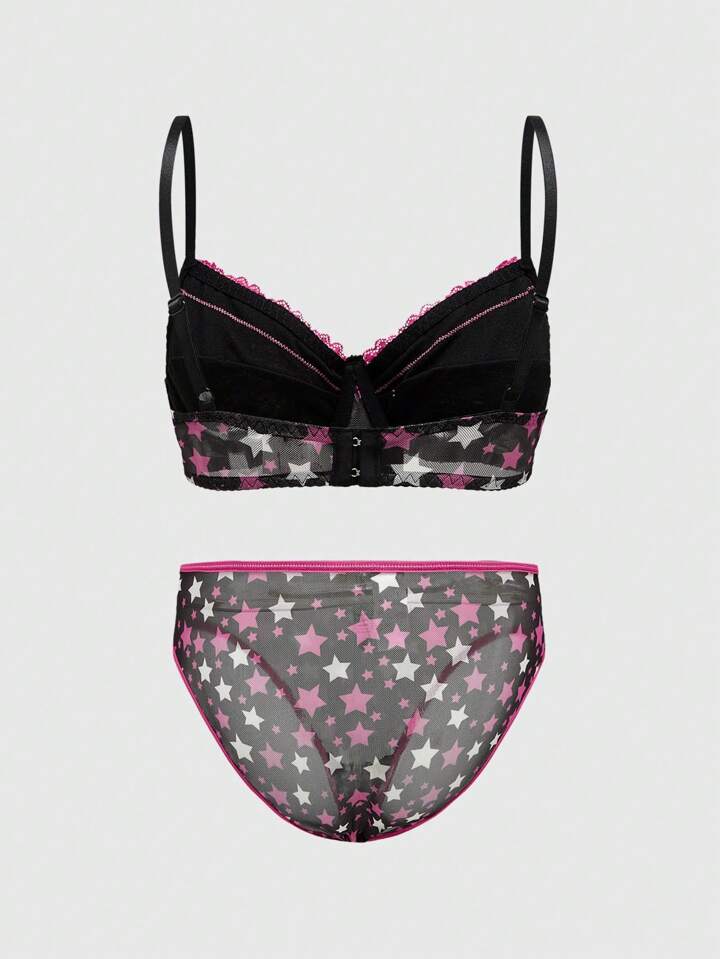 J-Fashion Shibuya Gal Five-Pointed Star & Lace Patchwork Sexy Mesh Lingerie Set