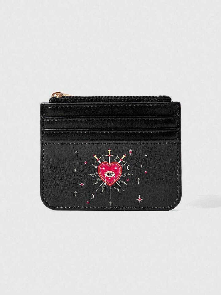 Fairycore 1pc Card Holder & Coin Purse With Moon, Love, Eyes Print