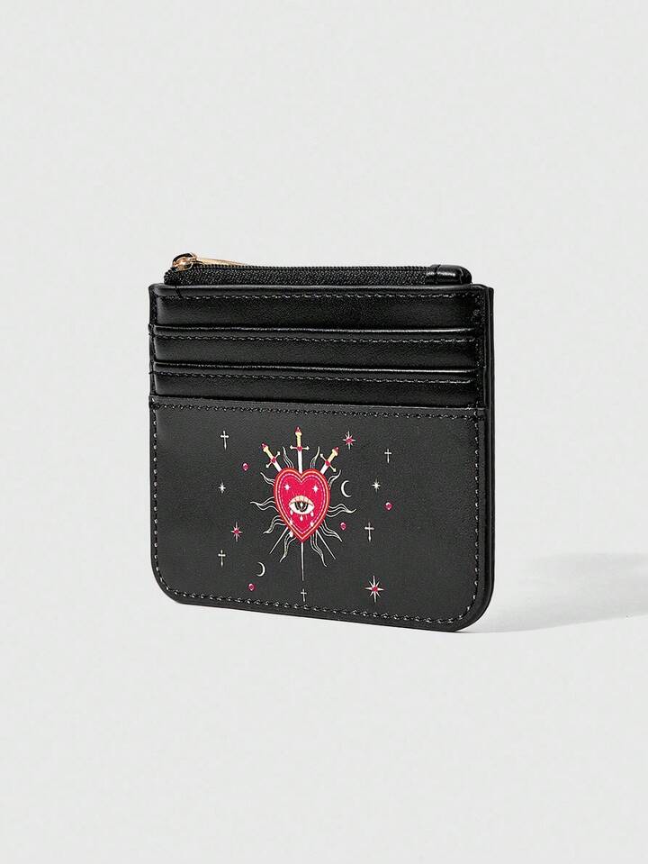 Fairycore 1pc Card Holder & Coin Purse With Moon, Love, Eyes Print