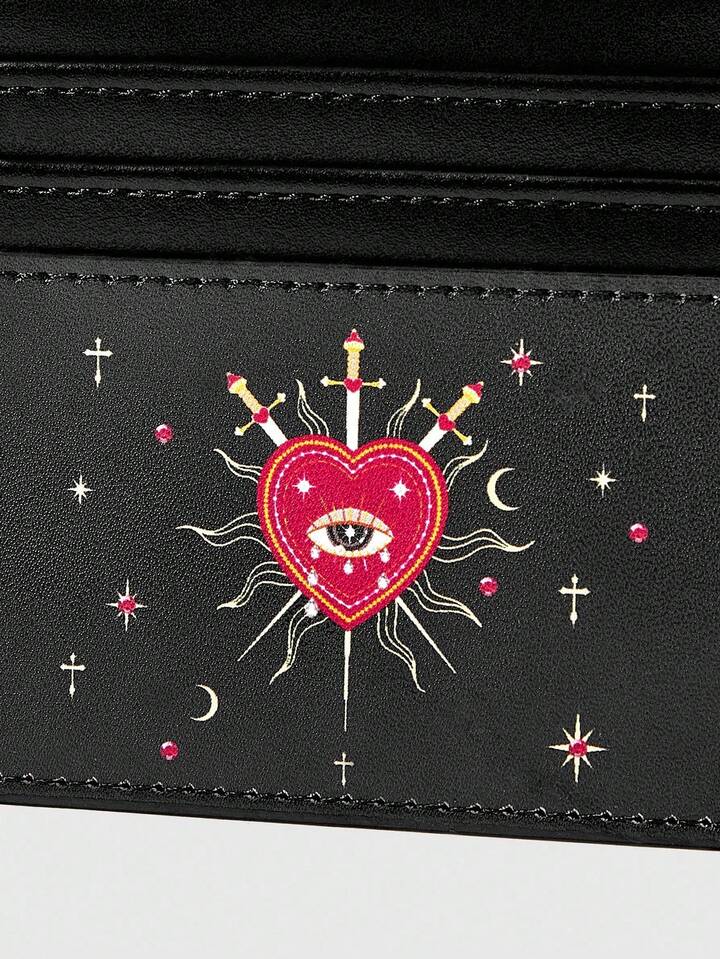 Fairycore 1pc Card Holder & Coin Purse With Moon, Love, Eyes Print