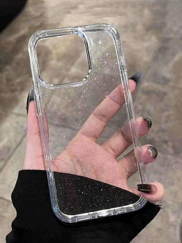 1pc Bling Sparkle Transparent Anti-Drop Phone Case Compatible With Iphone 11 12 13 14 15 Pro Max
