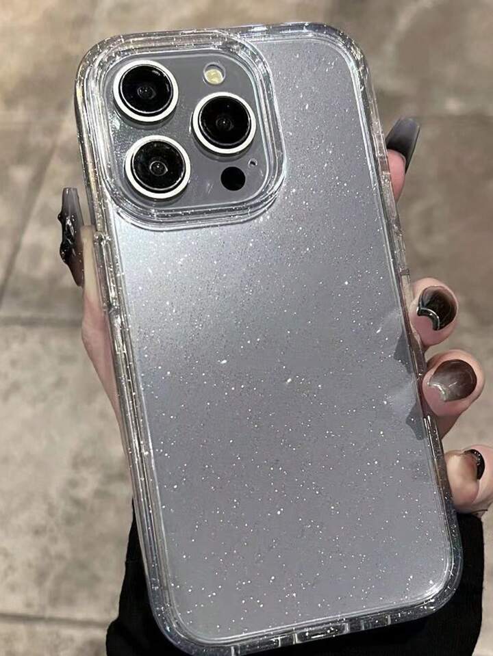 1pc Bling Sparkle Transparent Anti-Drop Phone Case Compatible With Iphone 11 12 13 14 15 Pro Max