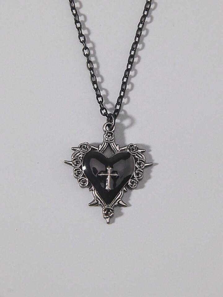 1pc Gothic Retro Dark Style Thorn Rose Cross Pendant Necklace, Holiday Party Gift