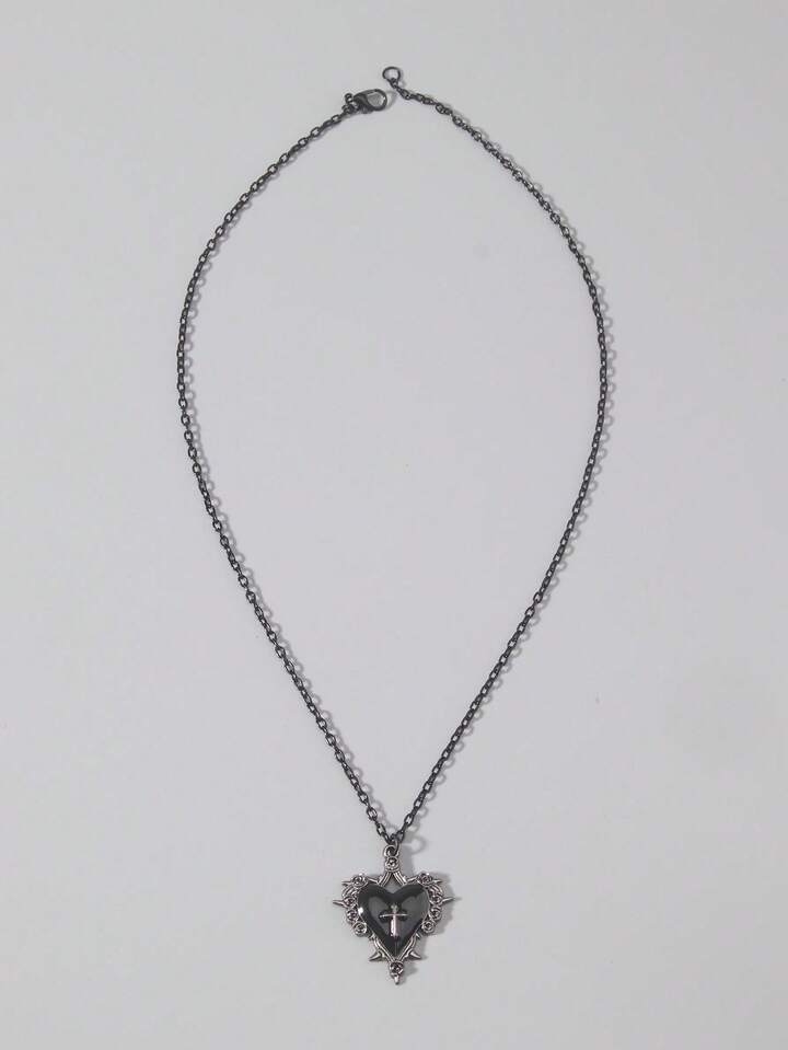 1pc Gothic Retro Dark Style Thorn Rose Cross Pendant Necklace, Holiday Party Gift