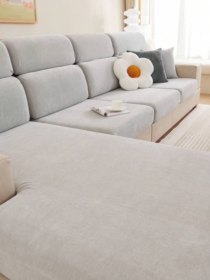 1pc Solid Color Stretchable Sofa Cover, Suitable For 1/2/3/4 Seater L-Shaped Sofa, Including Seat & Backrest Cover, Home Furniture Protector