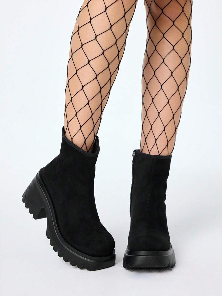 Women's Dark Punk Goth Boots With Side Zipper, Chunky Heel, Buckle Strap, Y2K Party Dress Ankle Boots And Short Boots