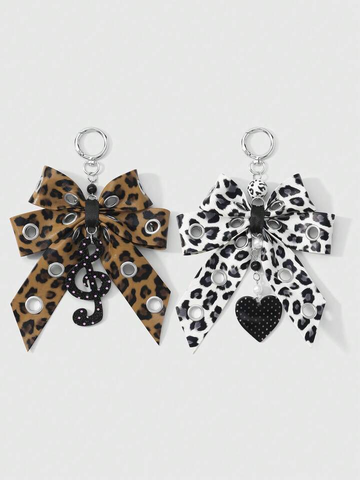 Grunge Punk 1pc Y2K Retro Punk Chic High-End Dark Gothic Style Black Leather Double-Layer Hollow Bowknot Star Cross Pendant DIY Keychain Bag Charm, Suitable For Women, Daily Wear Or Gift