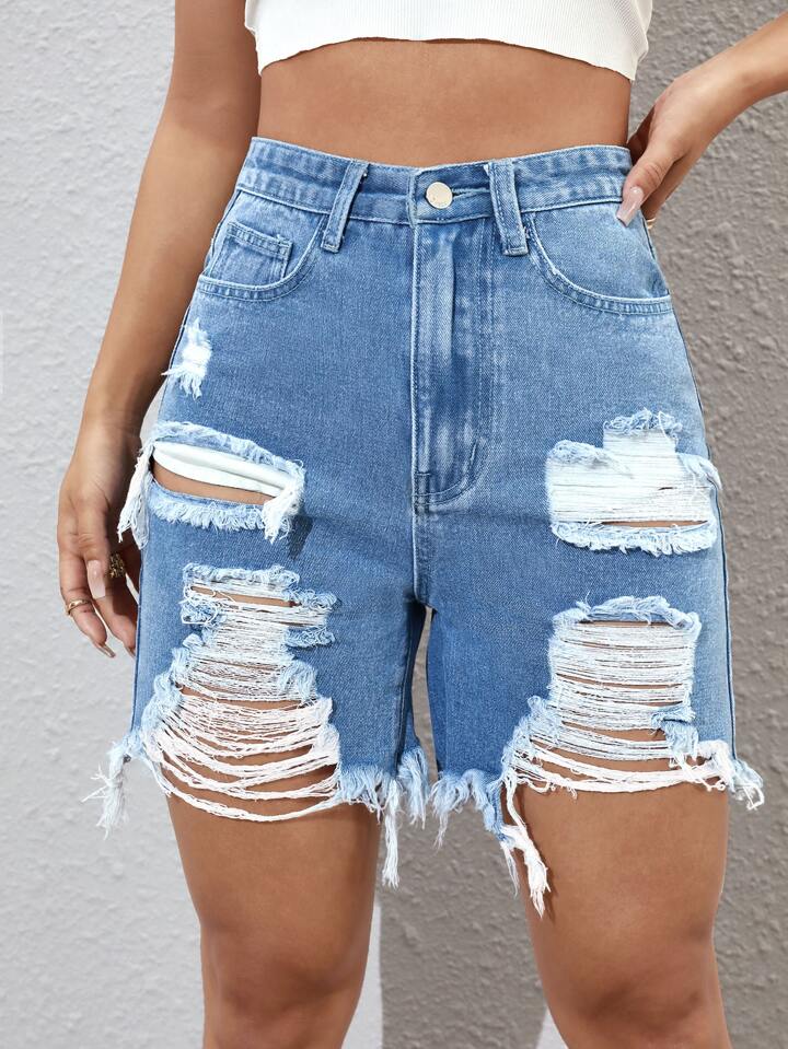 Raw Hem High Waist Denim Shorts