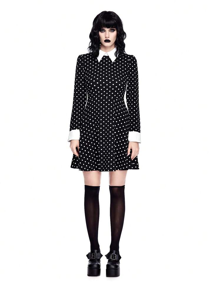 ROMWE Avant Wednesday Cosplay Polka Dot Print Women Dress, Halloween 4 ROMWE Avant Wednesday Cosplay Polka Dot Print Women Dress, Halloween
