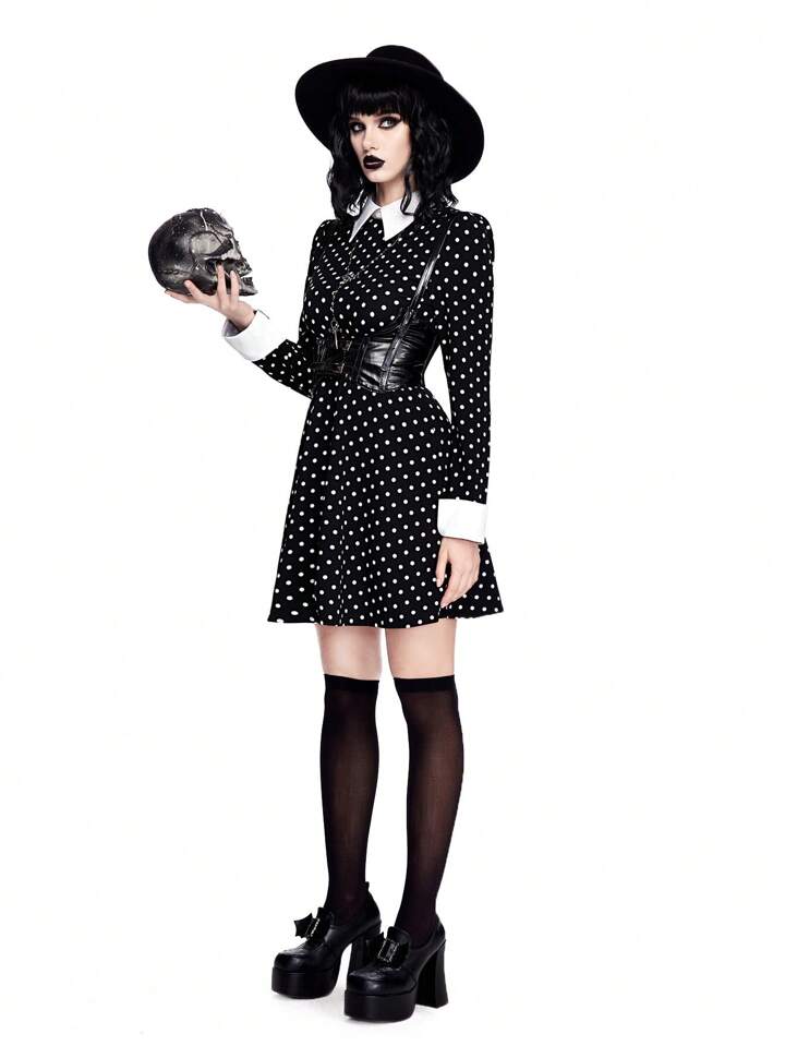 ROMWE Avant Wednesday Cosplay Polka Dot Print Women Dress, Halloween 5 ROMWE Avant Wednesday Cosplay Polka Dot Print Women Dress, Halloween