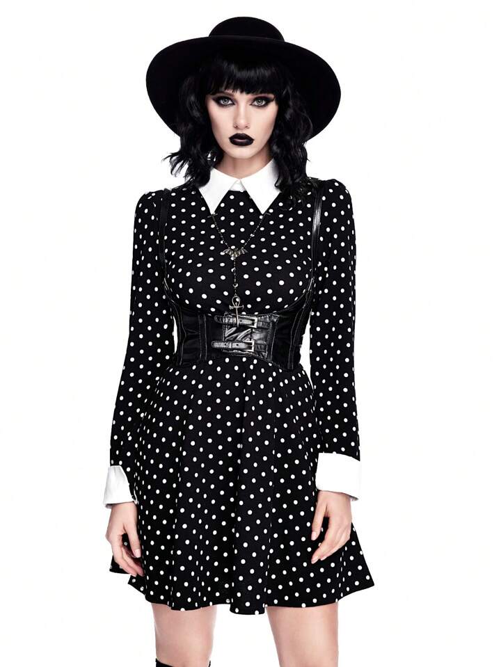 ROMWE Avant Wednesday Cosplay Polka Dot Print Women Dress, Halloween 6 ROMWE Avant Wednesday Cosplay Polka Dot Print Women Dress, Halloween