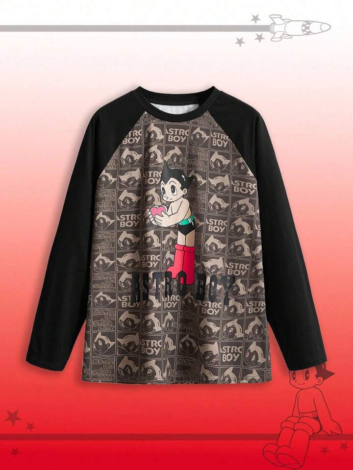 Astro Boy X ROMWE Cartoon Figure Graphic Colorblock Oversized Raglan Sleeve Women T-Shirt