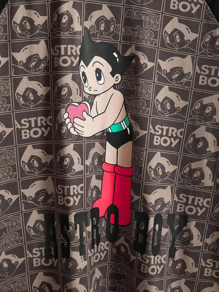 Astro Boy X ROMWE Cartoon Figure Graphic Colorblock Oversized Raglan Sleeve Women T-Shirt