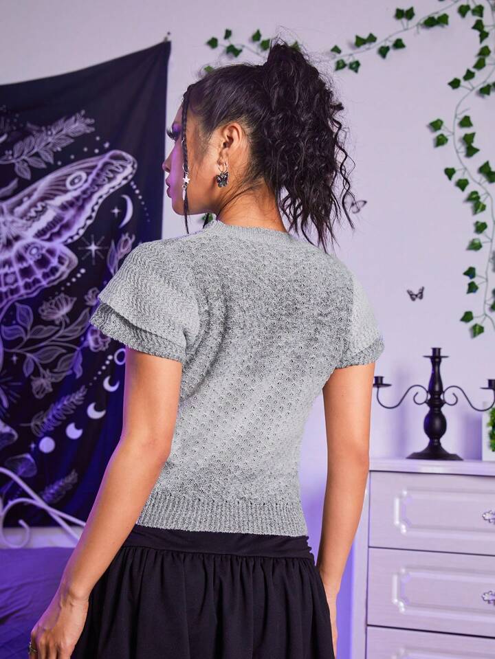 Cap Sleeve Pointelle Knit Top