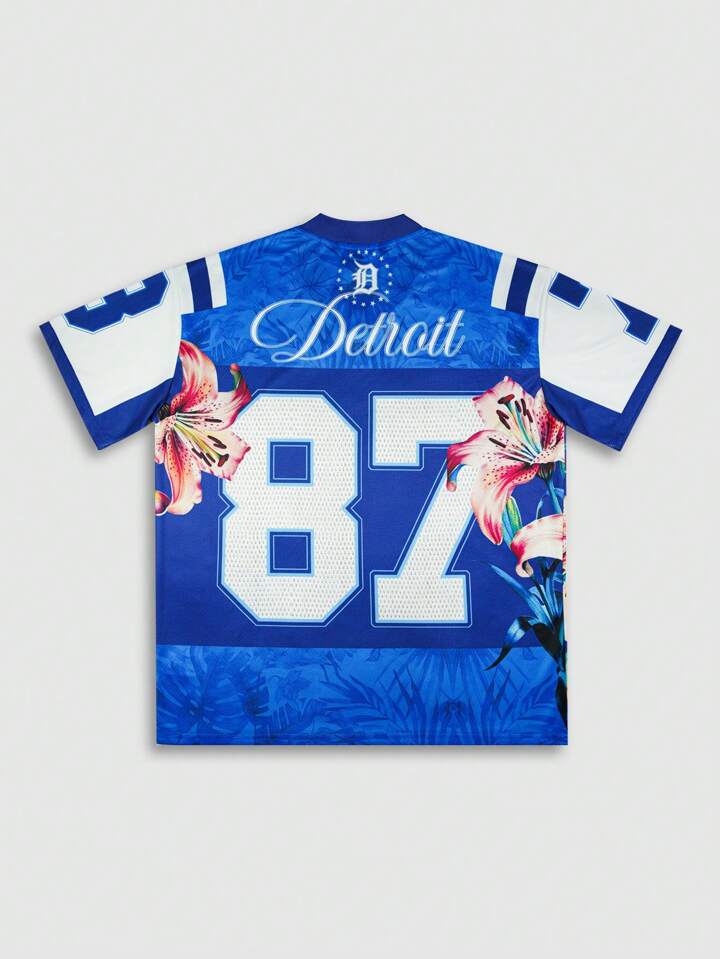 Men's Street Life Casual Numeric & Floral Print V-Neck Short Sleeve T-Shirt