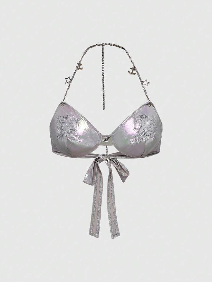 Fairycore Mermaid & Dolphin Charm Chain Sexy Vacation Halter Neck Beach Sleeveless Top