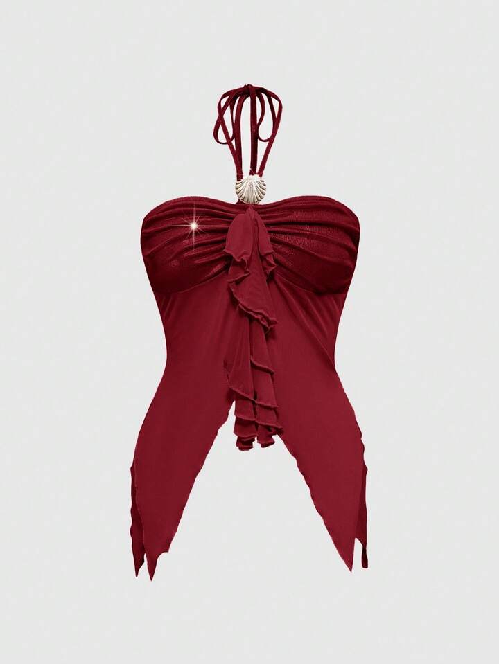 Fairycore Summer Seashell Decor Asymmetrical Hem Women Camisole