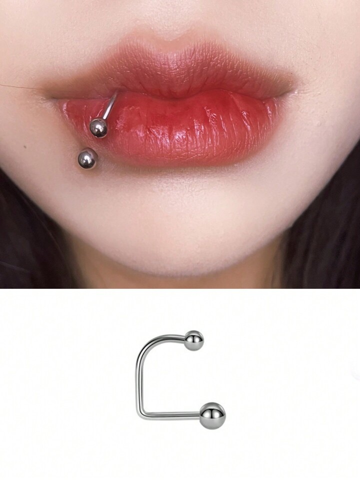 Grunge Punk 1pc Stainless Steel D-Shaped Lip Ring, Lip Stud, Ball Size Mix, Piercing Jewelry Set For Men And Women