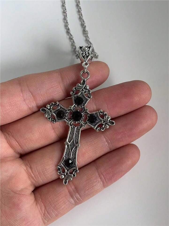 Goth 1pc Fashion Zinc Alloy Cross Charm Necklace For Women For Daily Decoration
