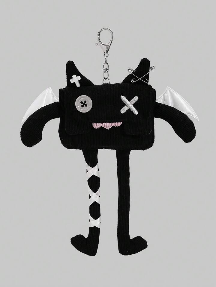 1Pc Gothic-Style Ugly Cute Cartoon 3D Patterned Little Devil Coin Purse, Button Eyes Decoration Long-Legged Monster Headphone Bag, Can Also Used As A Halloween, Back To School Cartoon Decoration Hanging Bag