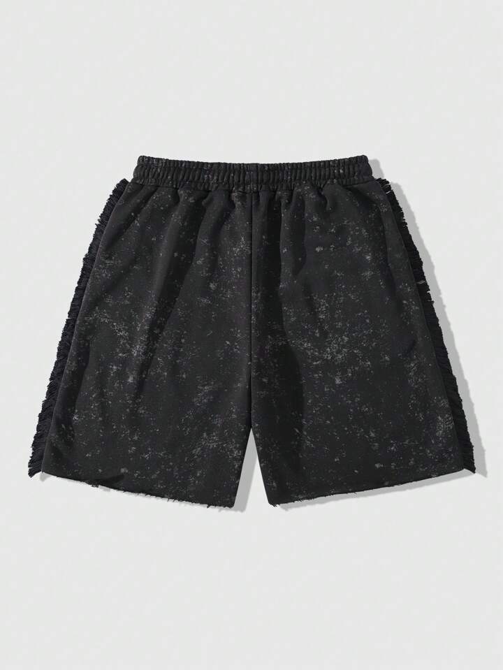 Men's Street Life Loose Fit Fringe Hem Embroidered Graphic Shorts