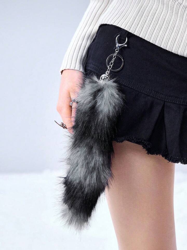 Grunge Punk 1pc Y2K Retro Cute Personalized Versatile High-Quality Brown Ombre Faux Fur Fox Tail DIY Keychain Bag Charm, Suitable For Women/Girls Daily Wear, Holiday Gift
