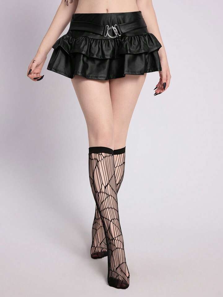 Goth 1 Pair Women Spider Web Pattern Fishnet Mid-Calf Socks