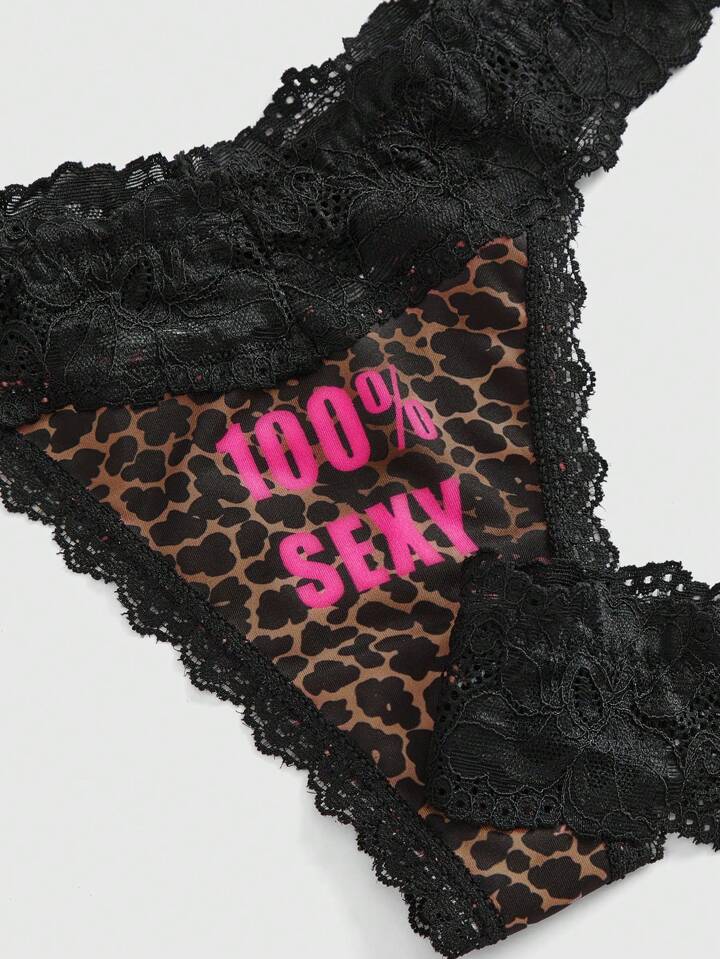 J-Fashion 3 Pieces/Set Y2K Gyaru Harajuku Leopard & Zebra Striped Print Contrast Color Lace G-String Panties