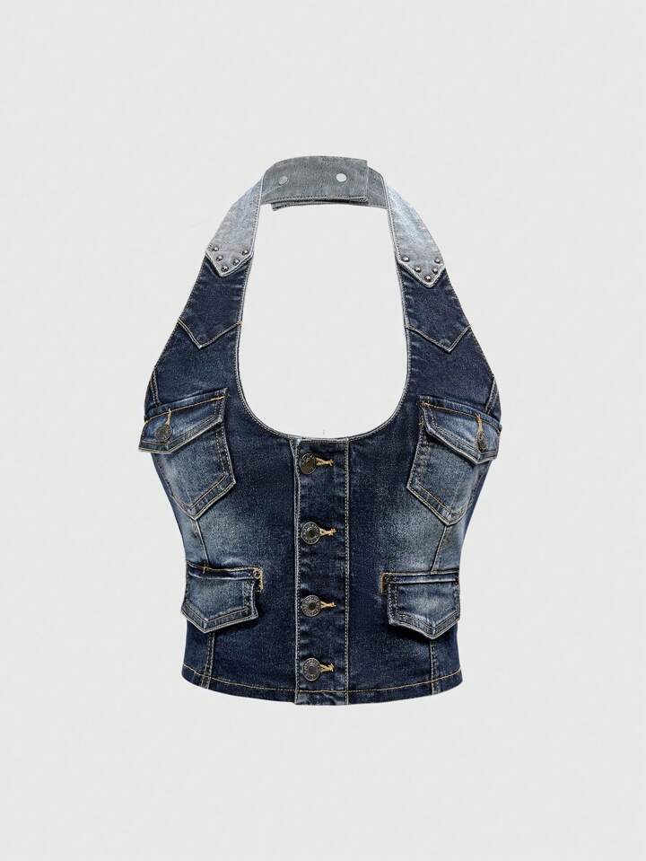 Hippie Y2K Street Chic Distressed Denim Blouse For Women