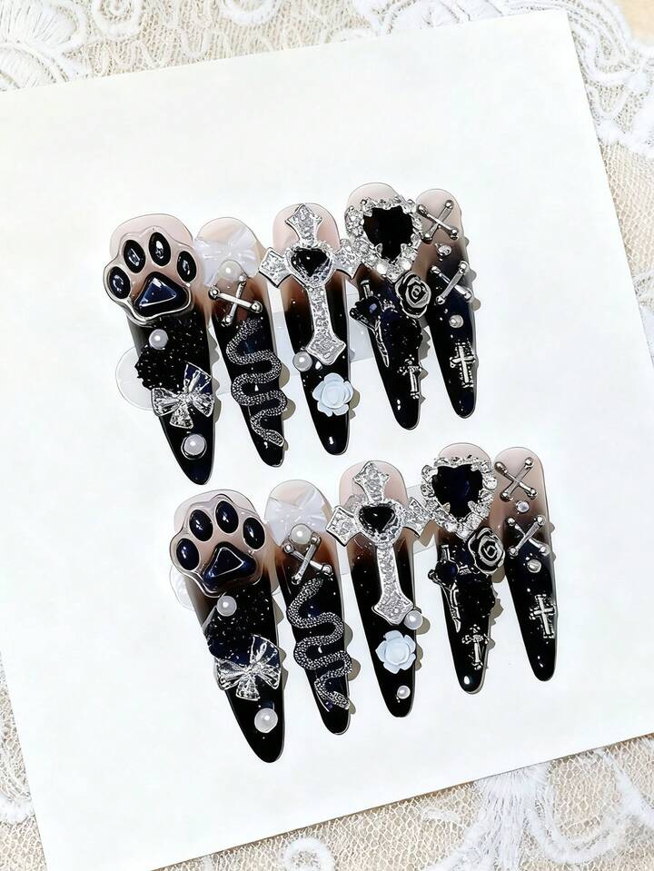 Anime 10pcs Y2K Cute Heart, Star, Bow, Wing Nail Art Stickers With Tape