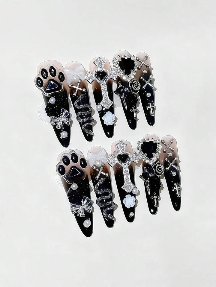 Anime 10pcs Y2K Cute Heart, Star, Bow, Wing Nail Art Stickers With Tape