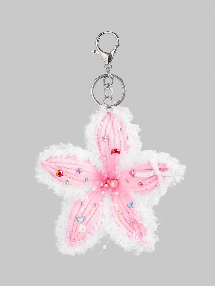 Fairycore 1pc Burgundy Ombre Spotted Lily Flower Pierced Decoration Keychain, Beach Holiday Wedding Birthday Party Gift Bag Charm