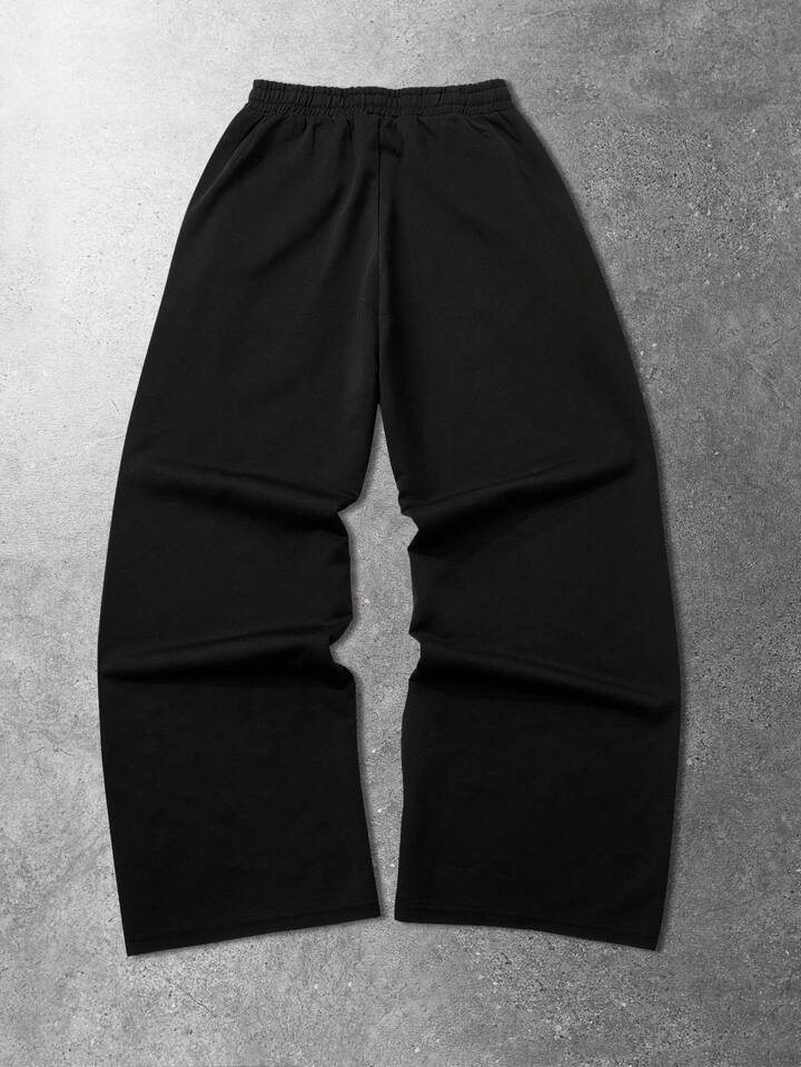 Brand Starry Pattern Sweatpants, Unisex Loose Drawstring Wide Leg Casual Pants, High Street Style Black Joggers